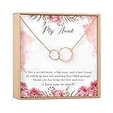 Dear Ava Aunt Gift Necklace: Auntie, New Aunt, Best Auntie Ever, My Aunt Loves Me, 2 Asymmetrical Circles (Rose-Gold-Plated-Brass, NA)