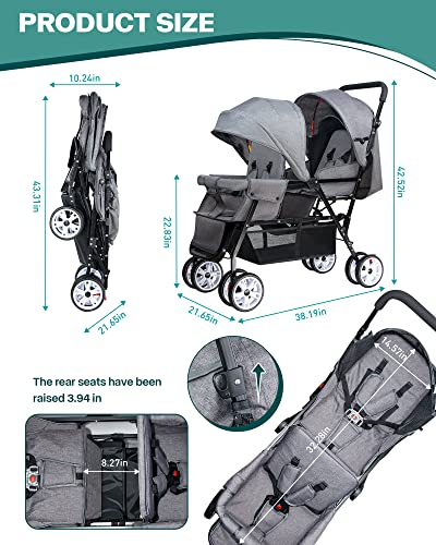 Double Stroller, Double Stroller For Infant Toddler, Foldable Double Baby Stroller With Tandem Seating And Adjustable Backrest - Extra Gift Toys/Mosquito Net/Sleeping Mats/ 2 Hooks/ 2 Cotton Pads #TOP3
