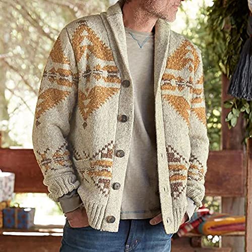 Men's Casual Shawl Collar Cardigan Sweater Vintage Western Aztec Sweater Loose Fit Long Sleeve Knitted Button Sweater2