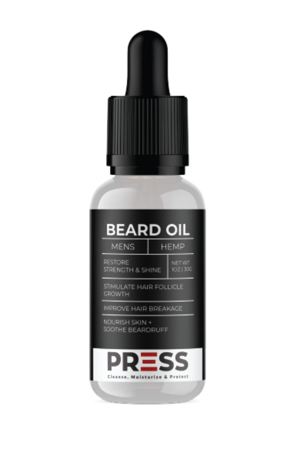 PRESS SKINCARE Pure Hemp Beard Oil | Shape & Shine Your Hair | Beard Oil for Men Growth | Organic Hemp Oil | Softens Strengthens Beards | Remove Itch & Dandruff, Soften, Shape & Stops Itching | 1 Oz