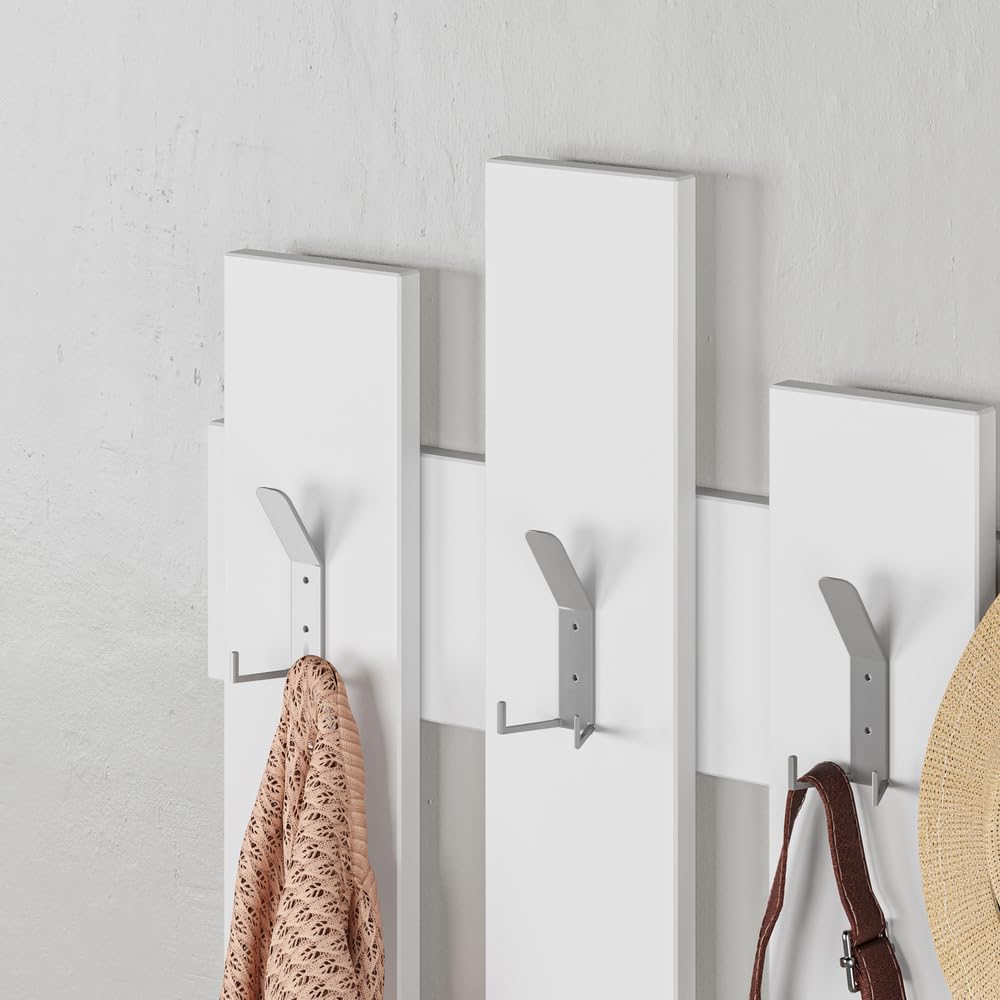 Wandgarderobe mit 8 stabilen Haken| platzsparender Flur Organizer für Mäntel| Taschen und Hüte| modernes Design zur Wandmontage| hohe Belastbarkeit| mehrere Farboptionen| 81 x 64 cm (Weiß)