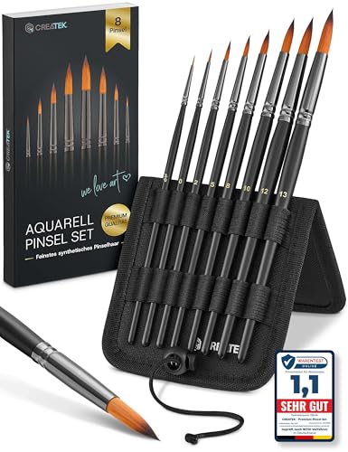 CreaTek Premium Aquarellpinsel Set - 8 hochwertige Künstlerpinsel inkl....
