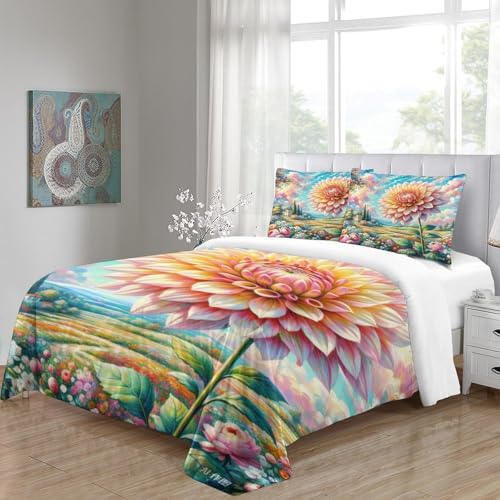 Housse de couette dahlie 3D pour lit d'enfant et adolescent 260x220 cm - 5