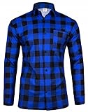 Con bottoni Camicia da uomo a quadri, casual, vestibilità normale, in flanella, da uomo, 3 colori: rosso, verde, blu, taglie: S-XXL, Blu, M