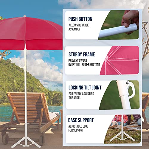 Image of OUTO 6ft /36in Garden Outdoor Umbrella with Stand Foldable Big Size Heavy Duty Waterproof Rain & UV Sun Protection Patio for Balcony Shedding Cantilever & Lawn (6 Feet /36 Inch Rib Arm, Red)