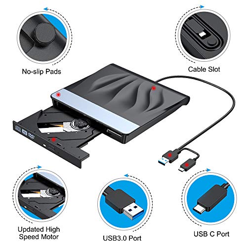External CD DVD Drive, VersionTECH. USB 3.0 Type-C Superdrive Portable Burner Player Writer CD DVD +/RW, Compatible with Windows 10 8 7 XP Vista Mac OS System for Mac Pro Air iMac - Thumbnail 6