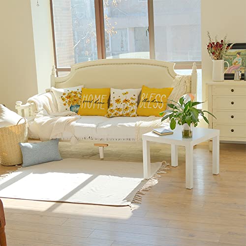 Geeory Pillow Covers 18 X 18 Set Of 4 Yellow Floral Mason Jar Home Sweet Home Spring Summer Pillows Decorative Throw Pillows Cushion Case Floral Decorations Farmhouse Decor For Couch Sofa #TOP2