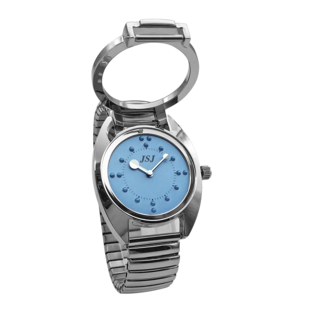 Reloj De Pulsera Braille para Invidentes o Personas Mayores Azul Dial, Banda Expandible Acero