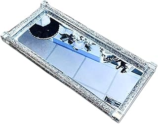 Crushed Diamond Tray Trimmings Crystal Filled Kitchen Silver Rectangular Serving Platters - 14.5 Inches Rectangle Serving Glass Platters Dishes Dinner Plates for Meat, Appetizers,Dessert,Sushi,Party