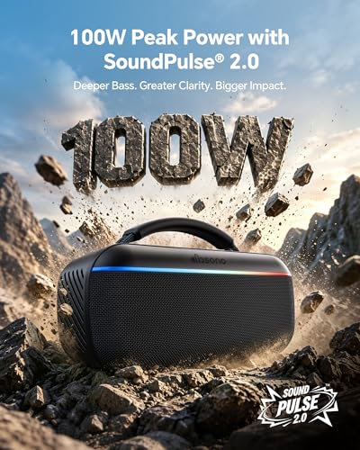 Image of dbsono Portable Bluetooth Speaker Wireless: 100W(Peak) SoundPulse 2.0 with BassBoost, Waterproof Loud Party Speakers, Unlimited Pairing, TWS for Outdoor /Indoor, Beach Vacation Essential, Black
