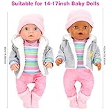 Miunana Sweet Baby Doll Clothes for 14 Inch16 Inch 17 Inch Dolls - 4 Piece Hat, Coat, Socks, Top, Pants & Hanger Set, Handmade Soft Fashion Outfit with New Born Baby 35-43 cm Dolls Girls Birthday - Image 3