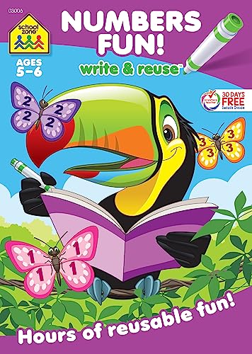 School Zone Numbers Fun! Write & Reuse Workbook: 26 Wipe-Clean Pages, Preschool, Kindergarten, Write-On Learning, Write and Wipe, Numberical Order, Counting, Printing & Tracing Numbers, Ages 5-6