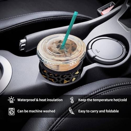 Image of 3 Pack Reusable Neoprene Insulator Sleeve for Iced Coffee Cups, Funny Coffee Cup Sleeves for 16-32oz Coffee cups, Cute Drink Sleeve for Cold Hot Beverages Cute Black Leopard
