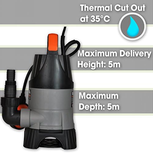 Terratek Pro 400W Submersible Water Pump, Suitable for Pumping Dirty Water, Great for Swimming Pools, Flooded Cellars, Large Ponds & More