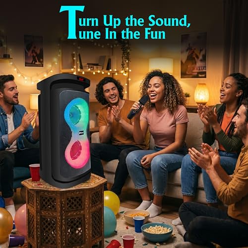 Image of Target TT-BSA-449 Portable Rechargeable Bluetooth Speaker, 60W, Dual 4 Inch Drivers, RGB Lights, with Wireless Karaoke Mic, C Type Charging Port