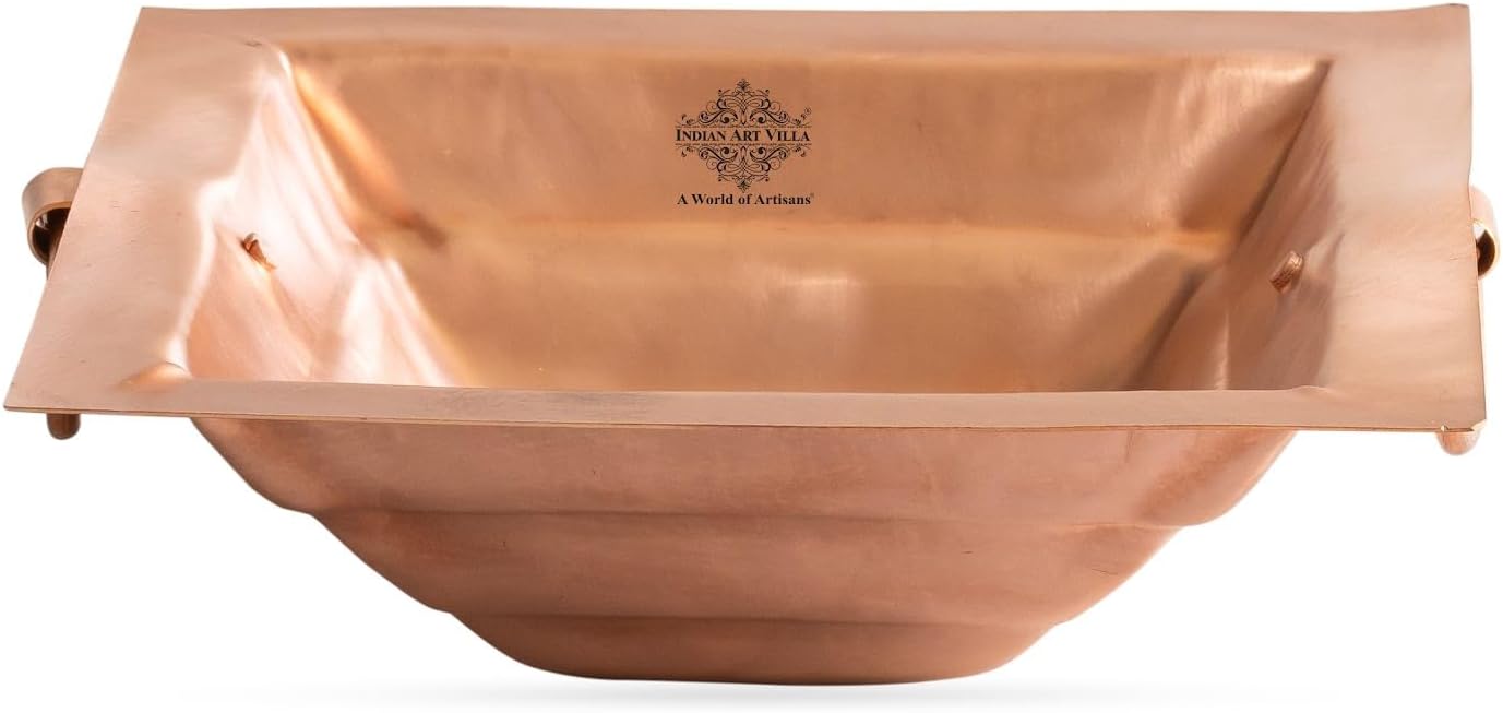 INDIAN ART VILLA Pure Copper Hawan Kund with Handle On Both Side, for Yagya, Hawan & Poojan Purpose, Size-1.5 x 4.5 Inches