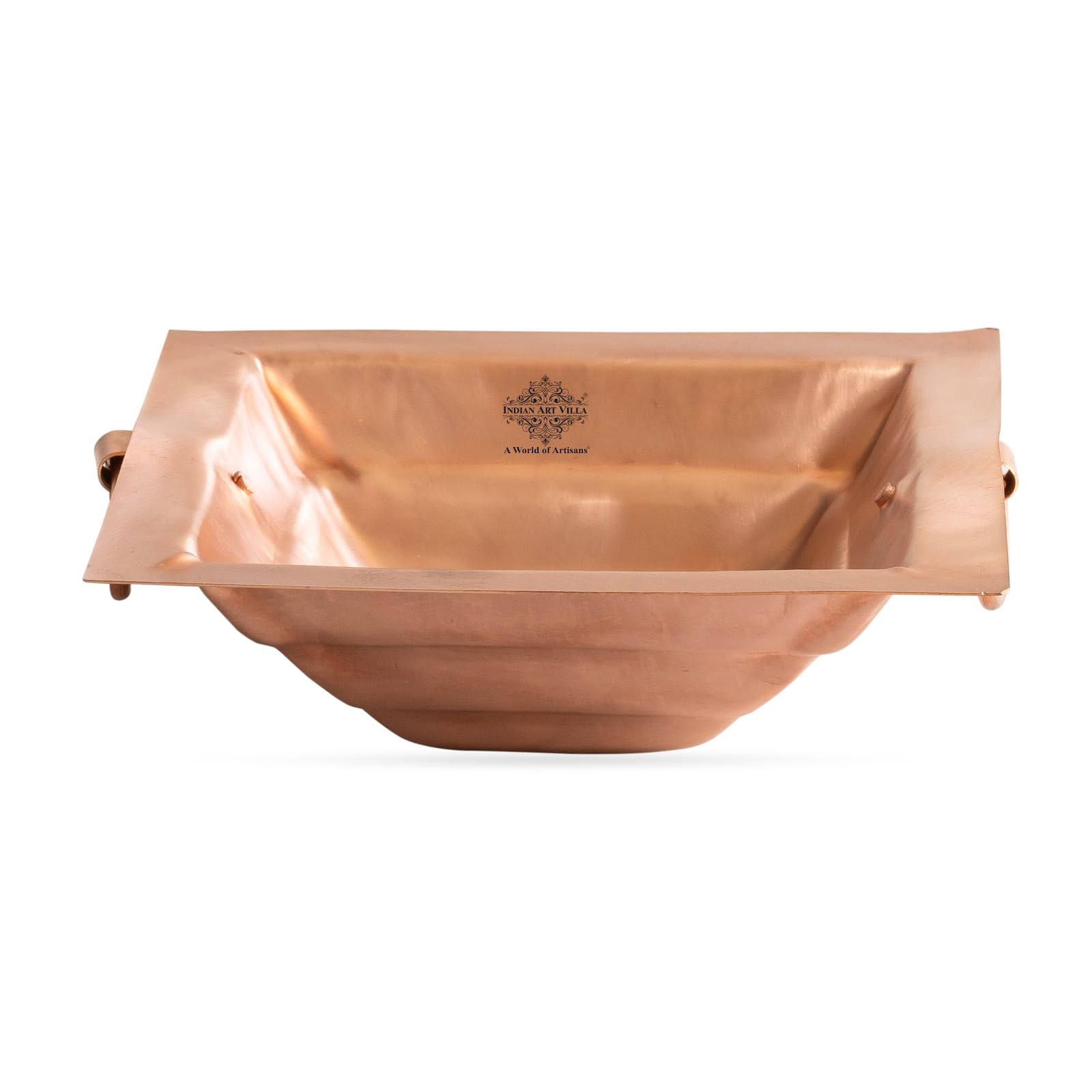 INDIAN ART VILLA Pure Copper Hawan Kund with Handle On Both Side, for Yagya, Hawan & Poojan Purpose, Size-1.5 x 4.5 Inches