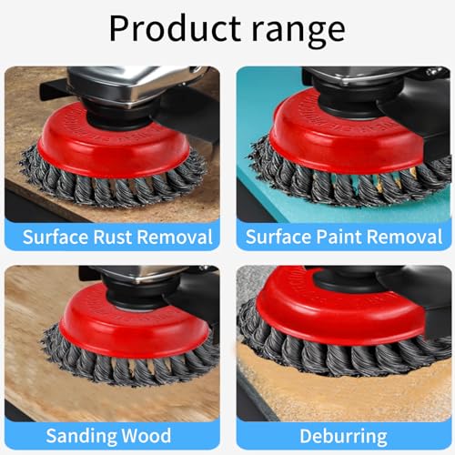 Image of 5Pcs Wire Wheel Brush, Wire Wheel for Angle Grinder & Cup Brush, M14 Screw Thread Twisted Knotted Heavy Cleaning, for Rust Removal, Paint Stripping, Weld Cleaning and Surface Preparation on Metal