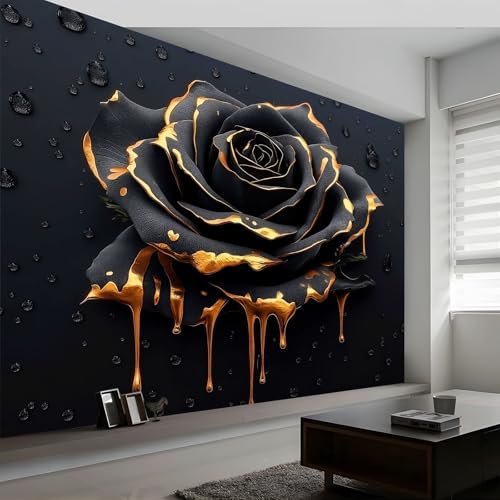 Carta da parati fotografica 450 x 280 cm, Fantasy Romanzo Rosa Nera Carta da parati murale non tessuta stampata per soggiorno camera da letto cameretta poster arte da parete, Nero
