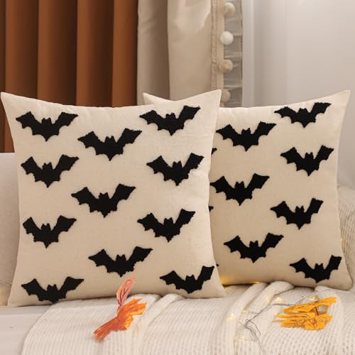 Tosleo Halloween Throw Pillow Covers 16x16 inch Set of 2 Black 3D Bats