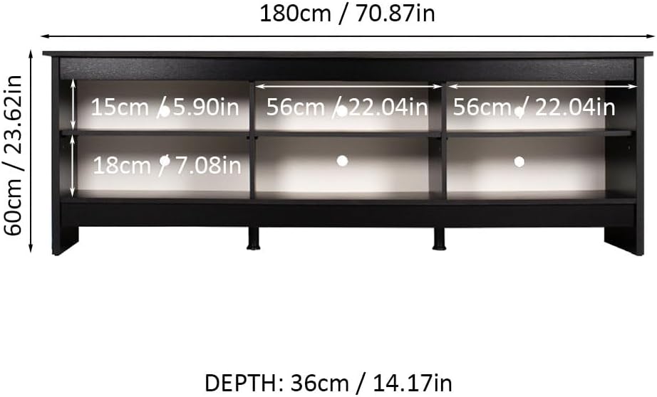 Sleek Black TV Stand with Cabinet and Cable Management, 71" Width