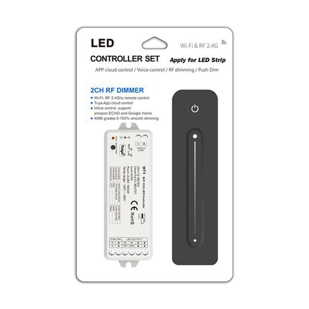 Tuya - Regulador de intensidad LED de 12 a 36 V, 2 canales con mando a distancia de 2,4 G, controlador de tira LED para tiras LED monocromáticas