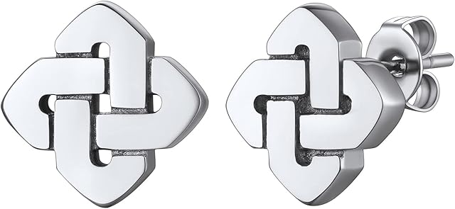 FaithHeart Celtic Earring for Men Women Tiny Small Irish Trinity Knot/Cross Ear Studs Stainless Steel/Gold/Black Plated Punk Earrings Jewelry (Gift Box Send)
