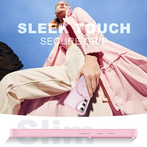 Image of for Samsung Galaxy S25 Plus Case with 360Rotatable Magnetic Ring Stand Compatible with Mag-Safe Military Protection Shockproof Matte Translucent Phone Cases for Galaxy S25+,Pink