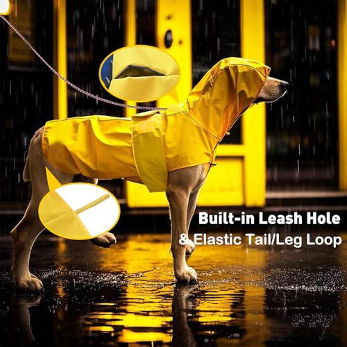 Regenmantel Hund wasserdicht - Beidseitig Tragbar Wasserdichter Hundemantel mit Kapuze und Reflektoren für trockene,sichere Gassigänge, den Hundespielplatz und den Urlaub mit Hund (M - Gelb)