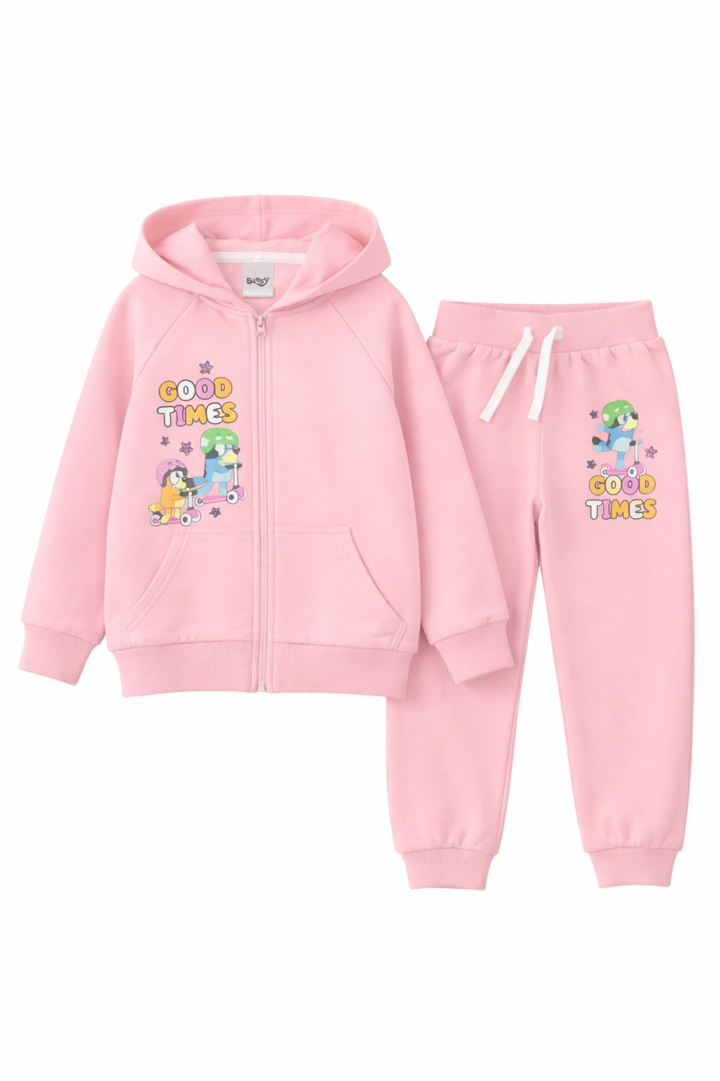 BlueY Survêtement Fille Rose Ensemble 2 Pièces Sweat à Capuche et Pantalon 100% Coton 12 Mois – 6 Ans