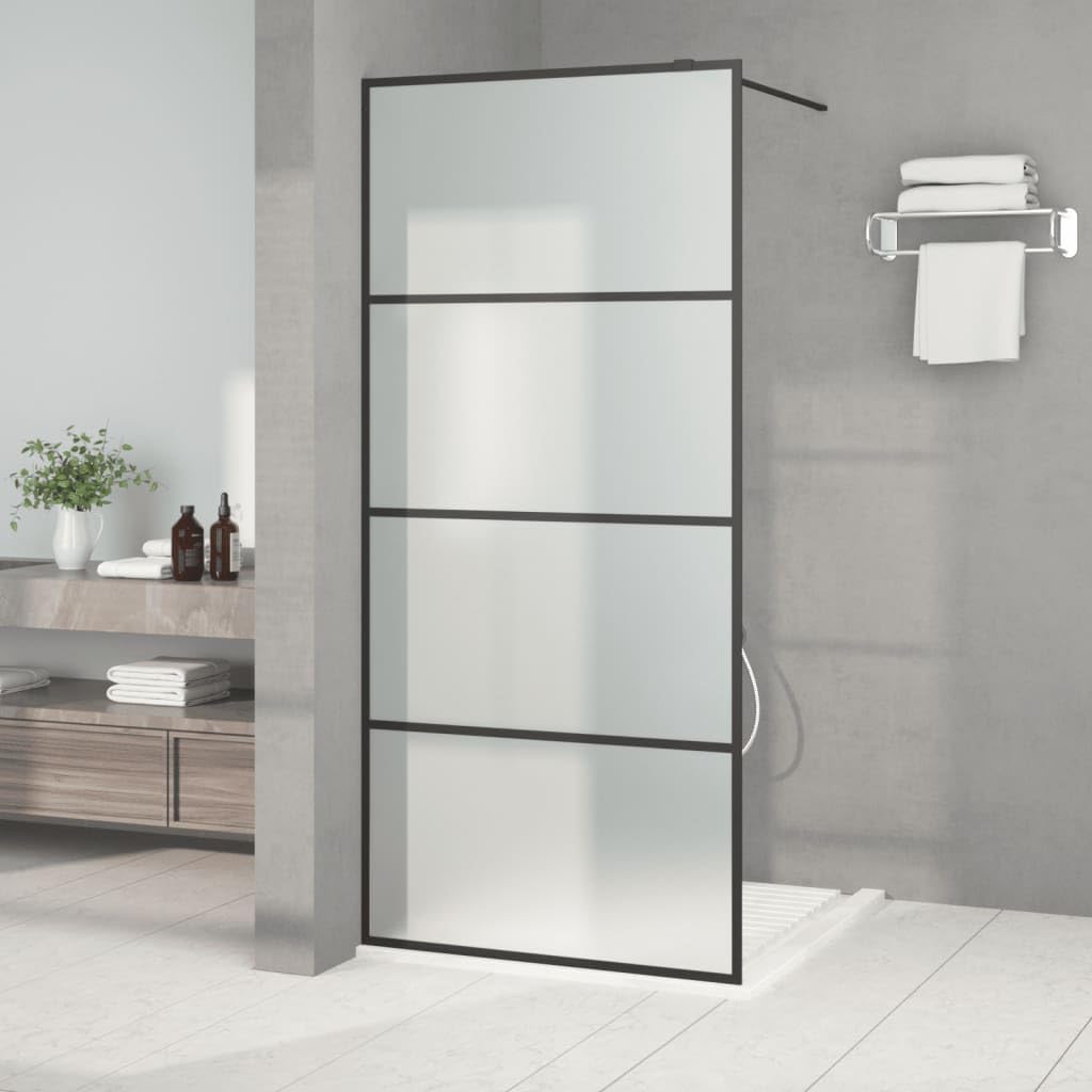 Mampara de ducha de cristal templado de 5 mm mate, 90 x 195 cm, marco de aluminio negro, ajustable, con barra de apoyo, protección contra salpicaduras, divisor estable para nicho de baño