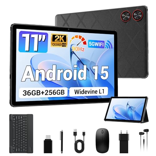 MAXLEGEN Tablette Tactile Android 15, 11 Pouces 2K IPS Écran, 36GB RAM+256GB/1TB Extensible, Octa-Core 90Hz, 5G WiFi Tablets, 9580mAh, Caméra 13MP, GPS, Clavier/Souris/Stylet/Écouteur/Étui Inclus