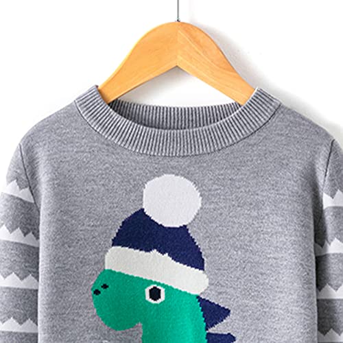 sfdgfhyf Toddler Boys Girls Christmas Cartoon Dinosaur Print Warm Knitted Sweater Long Sleeve Tops Girls (Grey, 4-5 Years)3