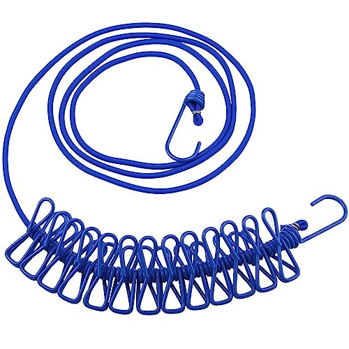 TRIXES Blue Long Compact Flexible 12 Peg and 2 Hook Travel Washing Line – 1.8M - Image 2