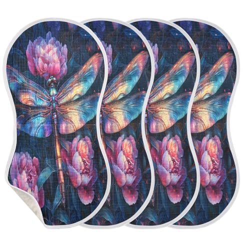 Colorful Dragonfly Plant Burp Cloths Cotton Baby Washcloths,Large 22x11in Burping Cloth Absorbent and Soft for Newborn Baby Boys and Girls,4 Pack3