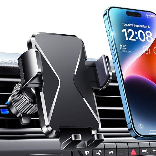 Car Phone Holder Vent [Big Phone Friendly Panel] Car Vent Phone Mount for Car Air Vent 360° Rotate Hands Free Cell Phone Holder for Car Vent Automobile Cradle for All iPhone Android Smartphone, grey
