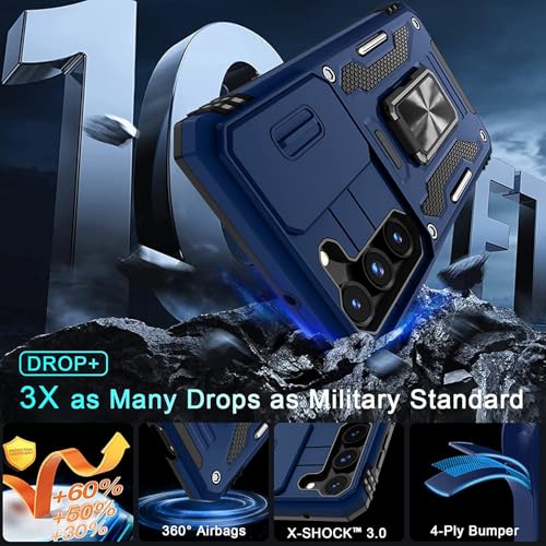Image of ShieldTech Back Cover Case Compatible for Samsung Galaxy S23 Plus 5G with Slide Camera Cover & Rotated Ring Kickstand | Military Grade Mobile Phone Cover Case for Samsung Galaxy S23 Plus 5G (Blue)