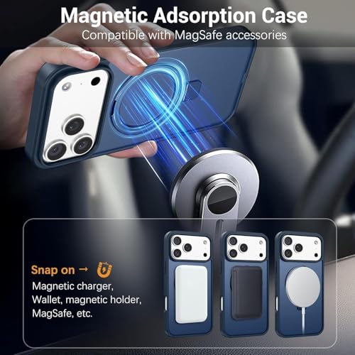 Image of DIZORO Silicone Magnetic Ring Stand Compatible for iPhone 17 Pro Max Case [Military Drop Protection] [Compatible with MagSafe] Shockproof Case Matte Translucent Slim Phone Case - (Blue)