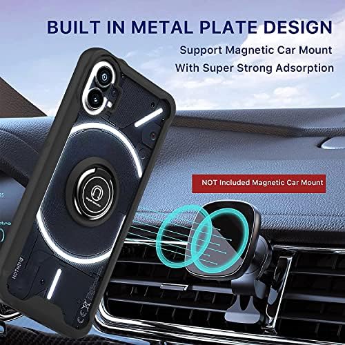 Osophter for Nothing Phone 1 case With Tempered Glass Screen Protector Magnetic Ring Bracket TPU+PC Hard Shell Anti-fall Kickstand Phone Cover for Nothing Phone 1(UZ-Black)