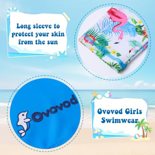 Image of Girls Swimsuit Two Piece Rash Guard Set for 4-14 Years UPF 50+ UV Protective Long Sleeve Swimwear