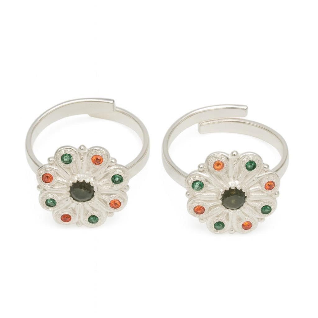 lbv 925 Sterling Silver Floral Toe Ring for Women with Multicolour Stone | Adjustable and comfortable Boho Toe Ring | Ethnic & Casual Wear Feet Jewellery-picture-21