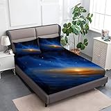 Sábana Bajera Oscuro Azul Ajustable Colchones 90 x 190 cm, Suave Cómoda Transpirable Onírico Vía Láctea Estrellas de Navegación Sábana Bajera Imprimir Elástico en el Borde Bolsillo Profundo 30 cm