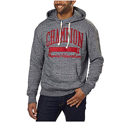 Champion Menâs Vintage Hooded Applique Logo Fleece (Small, Charcoal Heather)