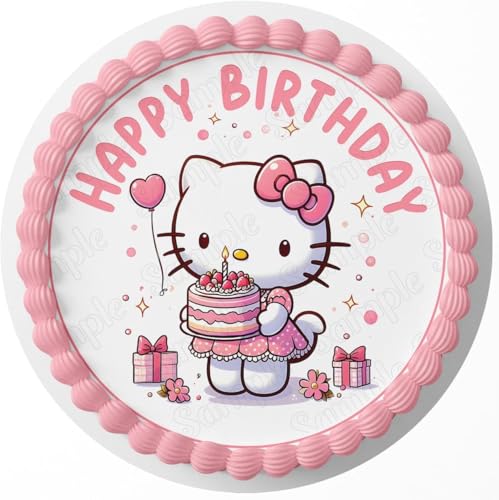 7.5 Inch Edible Cake Topper – Hello Kittie Pink Cute Birthday Party Collection of Edible Cake Decorations round