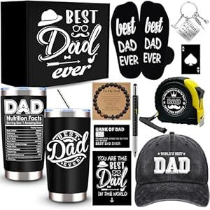 11 Pcs Best Dad Ever Gift, Father’s Day Gifts, Dad Gifts for Men with 20 Oz Tumbler Socks Baseball Cap Tape Measure Bracelet Wallet Card Keychain, Fathers Day Birthday Christmas Gift for Dad Husband