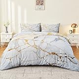 Funda nórdica Cama 135 Microfibra cepillada, Moderno mármol Vetas Doradas con Estampado hipoalergénico 230 x 220 cm Juegos de Cama - Gris Reversible de Cremallera para niños Adolescentes