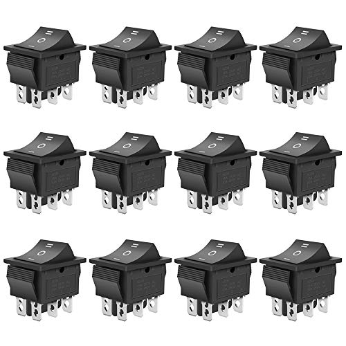 MUZHI Rocker Boat Switch, 12 Pcs DPDT 6 Pins Switch Snap, AC 20A/250V 15A/125V, 3 Position ON/Off/ON Mini Boat Rocker Switch Toggle for Car Auto Boat (Black)