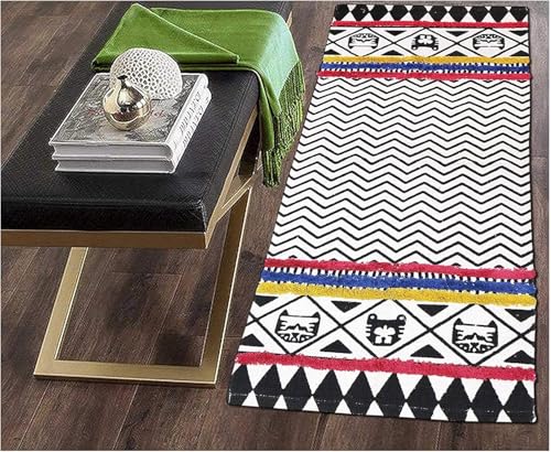 Image of Hand Woven 100% Natural Cotton Export Quality Designer Rug,Carpet, Bed Side Runner for Bedroom,Living Room, Size-2x5 feet or 60 cms x 152 cms (Maroon & Black)