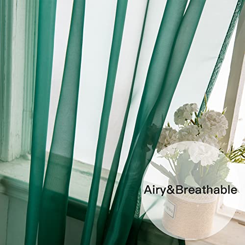 Hunter Green Sheer Curtains 84 Inch Length 2 Panels Set, For Living Room Office 2 Panels Light Filtering Transparent Christmas Dark Green Voile Sheer Window Drapes(52X84 Inch, Hunter Green,2 Panels) #TOP3