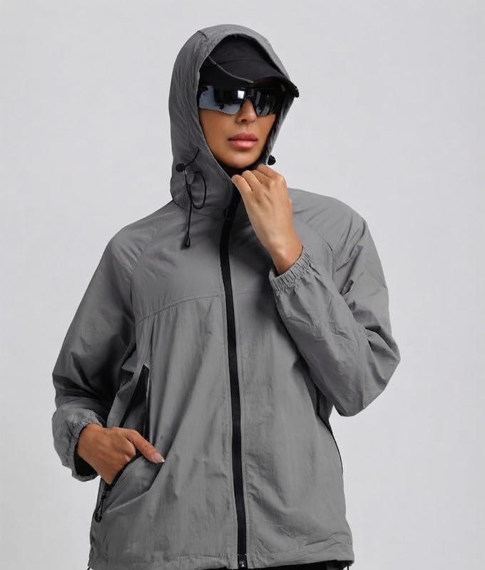 Image of CHKOKKO Windcheater For Women With Hood | With Advanced Upf 50+ UV Windproof Windbreaker Sunscreen | Lightweight Water-repellent Sports Outdoor Travel & Everyday Wear Windshield